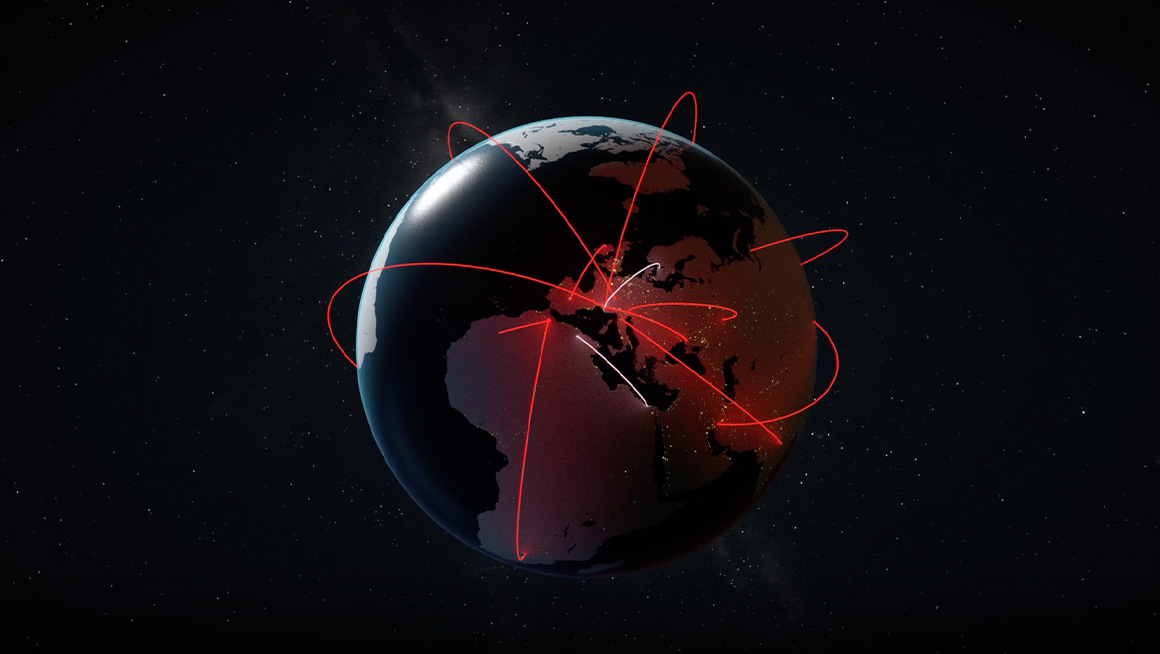 Red lines surrounding the planet Earth.